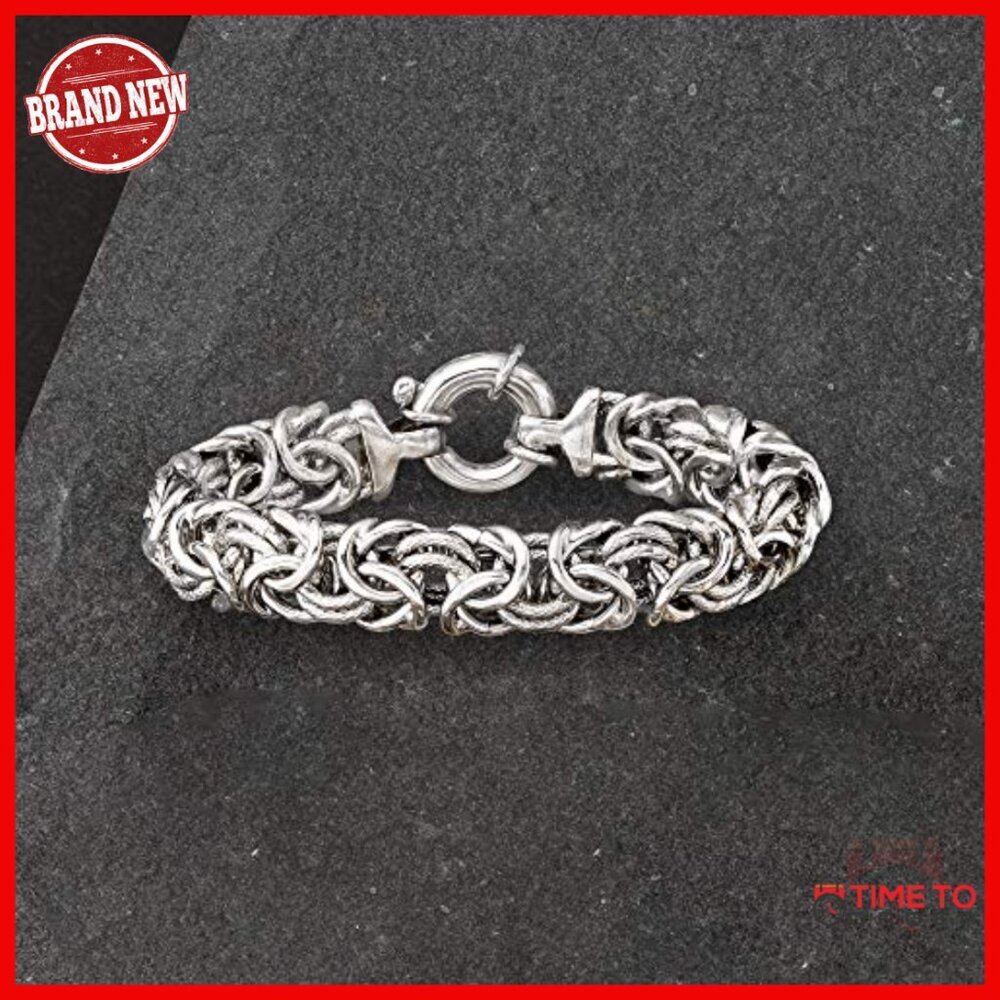 Italian Sterling Silver Byzantine Bracelet, 7 Inch, Textured & Polished - Picture 5 of 7